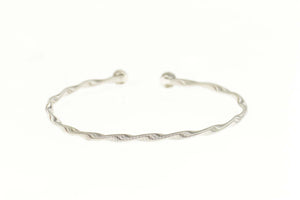 14K Round Diamond Cluster Twist Chain Cuff Bracelet 7.25" White Gold