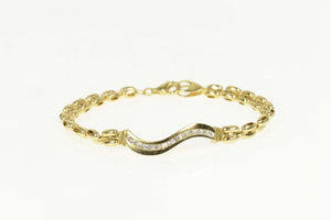 14K 0.39 Ctw Diamond Wavy Bar Chain Link Bracelet 7.25" Yellow Gold