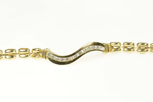 14K 0.39 Ctw Diamond Wavy Bar Chain Link Bracelet 7.25" Yellow Gold