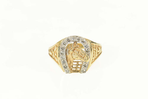 14K 0.52 Ctw Diamond Horse Shoe Good Luck Men's Ring Size 10 Yellow Gold