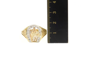 14K 0.52 Ctw Diamond Horse Shoe Good Luck Men's Ring Size 10 Yellow Gold