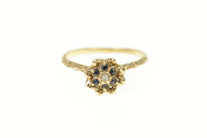 14K Diamond Sapphire Halo Flower Buttercup Ring Size 6.75 Yellow Gold