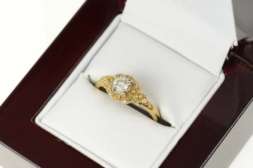 14K 0.27 Ct 1940's Diamond Floral Engagement Ring Size 6 Yellow Gold