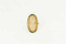 Load image into Gallery viewer, 10K Victorian Etched Carved Cameo Statement Ring Size 3.5 Yellow Gold