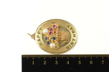 Load image into Gallery viewer, 14K Happy Birthday Retro Sapphire Ruby Pearl Charm/Pendant Yellow Gold