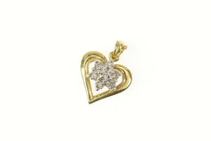 10K Heart Diamond Flower Cluster Love Symbol Pendant Yellow Gold