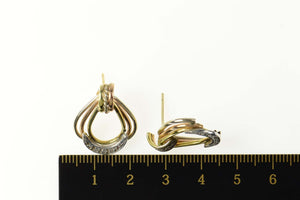 14K Diamond Tri Tone Layered Loop Retro Earrings Yellow Gold