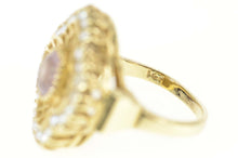 Load image into Gallery viewer, 14K Seed Pearl Amethyst Filigree Cocktail Ring Size 6.5 Yellow Gold