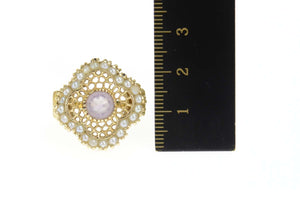 14K Seed Pearl Amethyst Filigree Cocktail Ring Size 6.5 Yellow Gold