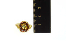 Load image into Gallery viewer, 14K Emerald Enamel Flower Statement Engagement Ring Size 8.25 Yellow Gold