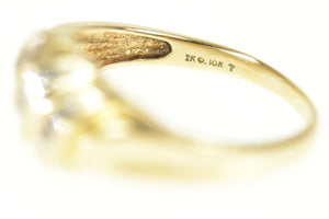 14K Baguette Diamond Inset Wavy Statement Ring Size 7.25 Yellow Gold