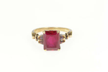 Load image into Gallery viewer, 10K Emerald Cut Syn. Ruby 1940&#39;s Statement Ring Size 6.75 Yellow Gold