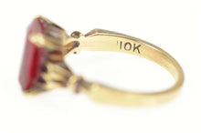 Load image into Gallery viewer, 10K Emerald Cut Syn. Ruby 1940&#39;s Statement Ring Size 6.75 Yellow Gold