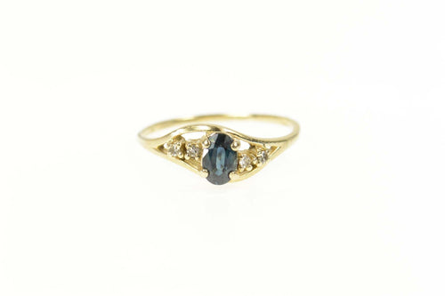 10K Oval Sapphire Diamond Accent Engagement Ring Size 7.25 Yellow Gold