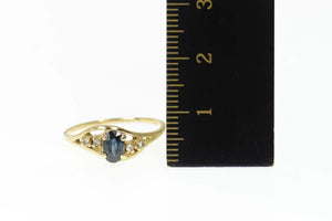 10K Oval Sapphire Diamond Accent Engagement Ring Size 7.25 Yellow Gold