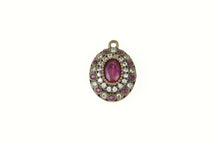 Load image into Gallery viewer, Sterling Silver Oval Syn. Ruby CZ Halo Ornate Statement Charm/Pendant