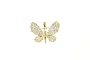 14K Pave Diamond Encrusted Butterfly Symbol Pendant Yellow Gold
