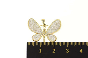 14K Pave Diamond Encrusted Butterfly Symbol Pendant Yellow Gold