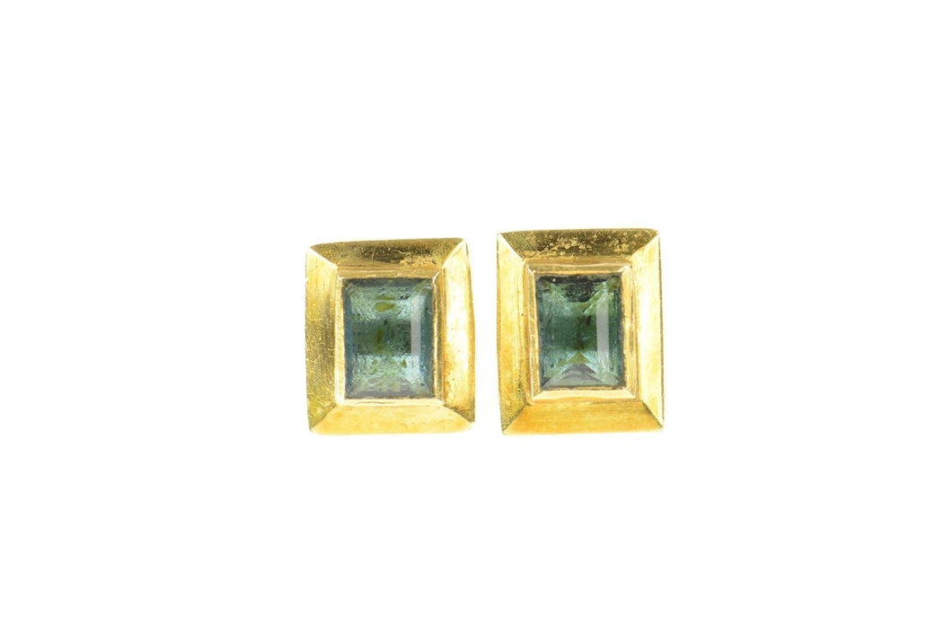 14K 1.80 Ctw Natural Emerald Squared Stud Earrings Yellow Gold