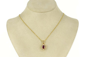 14K 1.79 Ctw Oval Ruby Diamond Halo Statement Pendant Yellow Gold