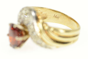 14K 5.50 Ctw Hessonite Garnet Diamond Wavy Ring Size 9 Yellow Gold
