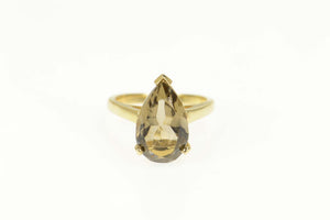 14K Pear Smoky Quartz Solitaire Cocktail Ring Size 5.75 Yellow Gold