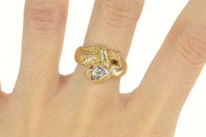 14K Diamond Ruby Eyed Snake Serpent Statement Ring Size 8.75 Yellow Gold