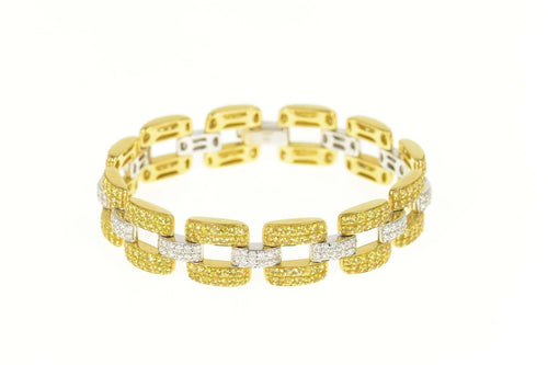 18K 12.45 Ctw Citrine & Diamond Pave Bar Chain Bracelet 7.5