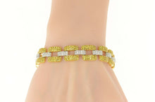 Load image into Gallery viewer, 18K 12.45 Ctw Citrine &amp; Diamond Pave Bar Chain Bracelet 7.5&quot; Yellow Gold