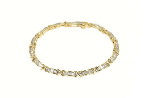 14K 3.00 Ctw Baguette Diamond Bar Link Tennis Bracelet 7
