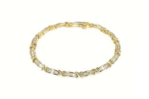 14K 3.00 Ctw Baguette Diamond Bar Link Tennis Bracelet 7" Yellow Gold