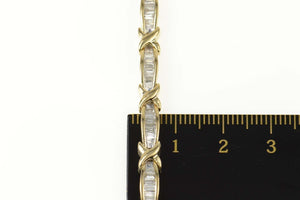 14K 3.00 Ctw Baguette Diamond Bar Link Tennis Bracelet 7" Yellow Gold
