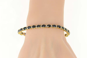 18K 11.67 Ctw Natural Sapphire Diamond Tennis Bracelet 7" Yellow Gold