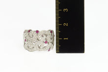 Load image into Gallery viewer, 18K 1.07 Ctw Ruby Diamond Ornate Swirl Statement Ring Size 6 White Gold