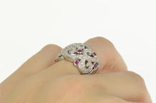 Load image into Gallery viewer, 18K 1.07 Ctw Ruby Diamond Ornate Swirl Statement Ring Size 6 White Gold