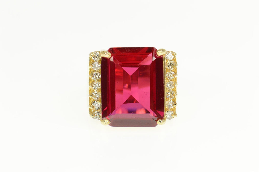 14K 15.42 Ctw Emerald Syn. Ruby Diamond Cocktail Ring Size 7.25 Yellow Gold