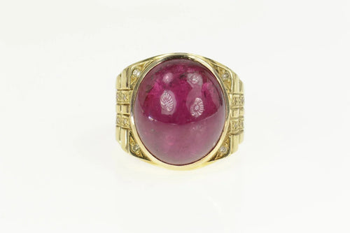14K 26.20 Ctw Tourmaline Diamond Statement Ring Size 8.5 Yellow Gold
