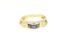 Load image into Gallery viewer, 18K Princess Sapphire CZ Scalloped Band Ring Size 6 Yellow Gold