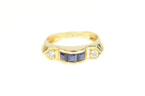 18K Princess Sapphire CZ Scalloped Band Ring Size 6 Yellow Gold