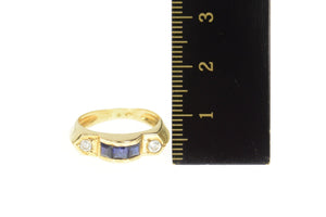 18K Princess Sapphire CZ Scalloped Band Ring Size 6 Yellow Gold