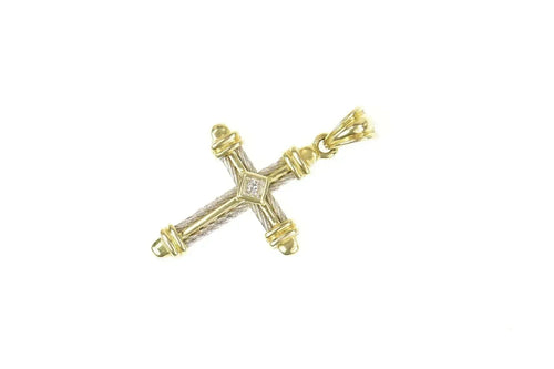 14K 0.26 Ct Princess Diamond Cross Christian Pendant Yellow Gold