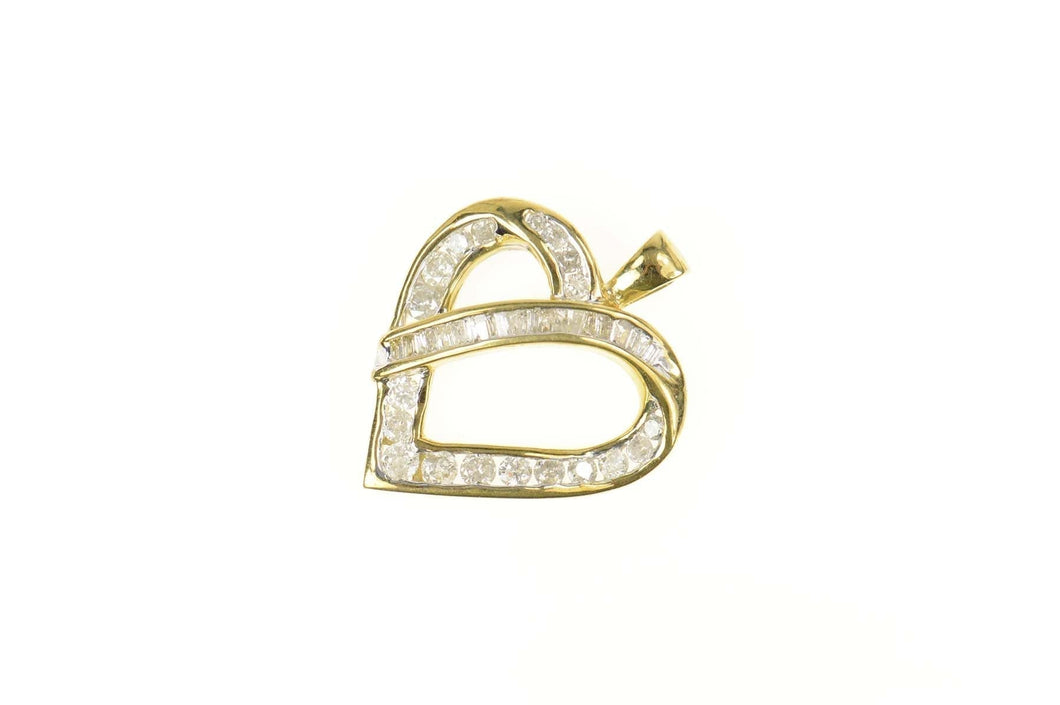 10K 1.00 Ctw Baguette & Round Diamond Heart Pendant Yellow Gold