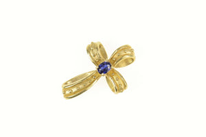 10K Cross Natural Sapphire Dot Embellished Loop Pendant Yellow Gold