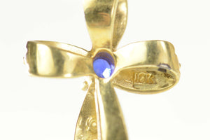 10K Cross Natural Sapphire Dot Embellished Loop Pendant Yellow Gold