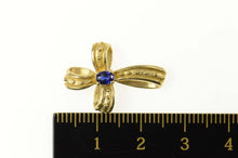 Load image into Gallery viewer, 10K Cross Natural Sapphire Dot Embellished Loop Pendant Yellow Gold
