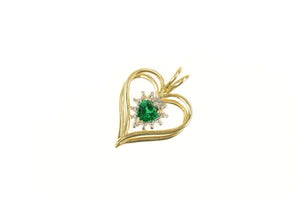 10K Heart Syn. Emerald Diamond Accent Love Pendant Yellow Gold