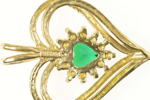 10K Heart Syn. Emerald Diamond Accent Love Pendant Yellow Gold