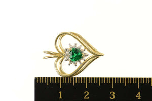 10K Heart Syn. Emerald Diamond Accent Love Pendant Yellow Gold