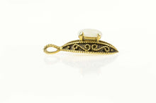 Load image into Gallery viewer, 14K Natural Opal Ornate Scroll Filigree Navette Pendant Yellow Gold