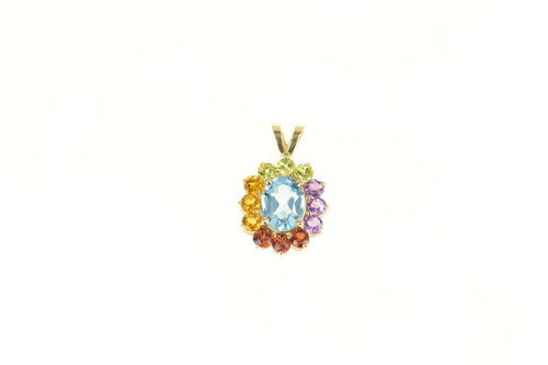 14K Blue Topaz Amethyst Citrine Garnet Halo Pendant Yellow Gold